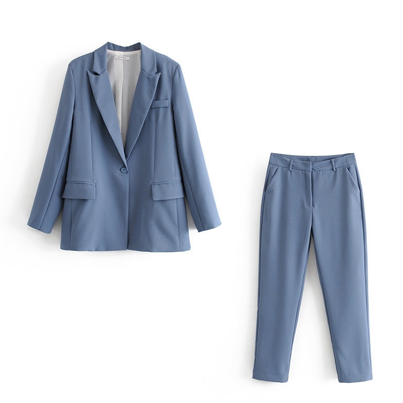 

Casual women's pants suit two-piece autumn slim solid color ladies jacket blazer Slim trousers suits 210527, Pink pants