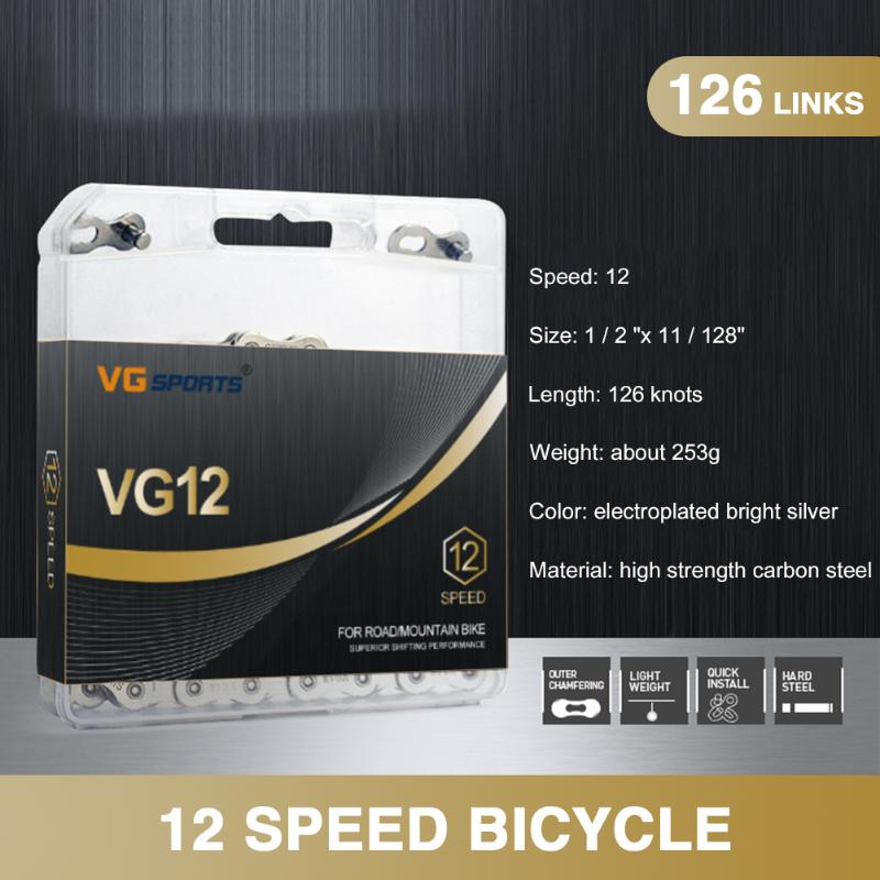 Bike Chains VG Sports Bicycle Chain 12 Speed 126 Links MTB Road Half Hollow-image-704081067