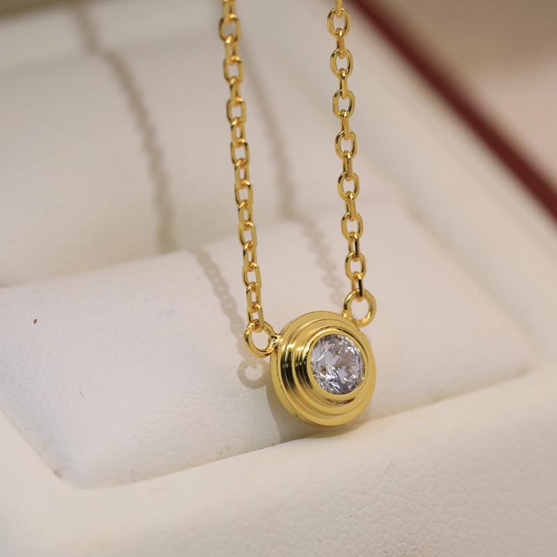 

Chains Pure 925 Sterling Silver Selling Women's Jewelry Luxury Round Diamond Necklace Gold Pendant Simple Gif