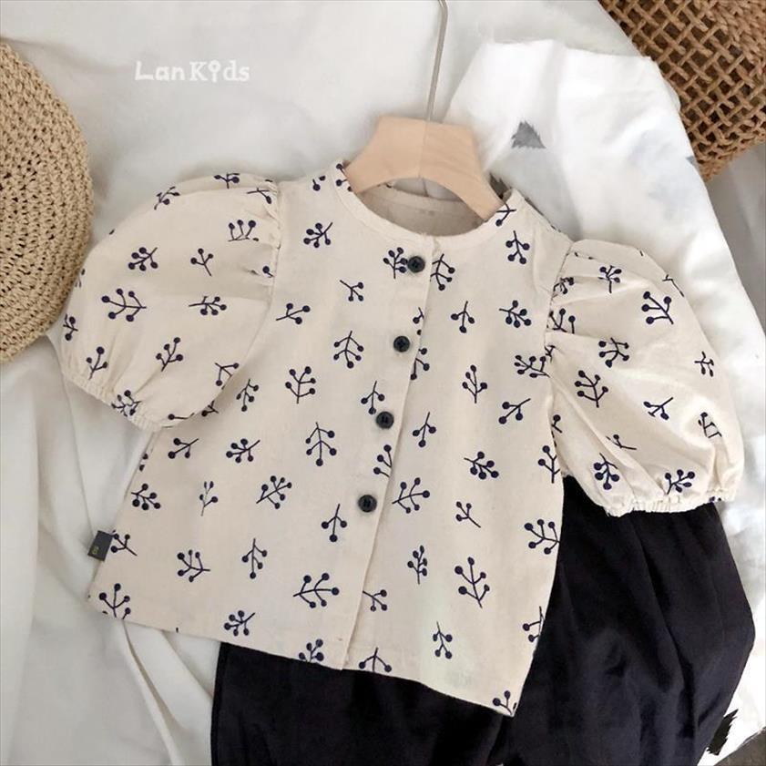 

summer girl korean dress puff sleeve linen cotton short sleeved shirt small fresh floral blouse p4384, White;black
