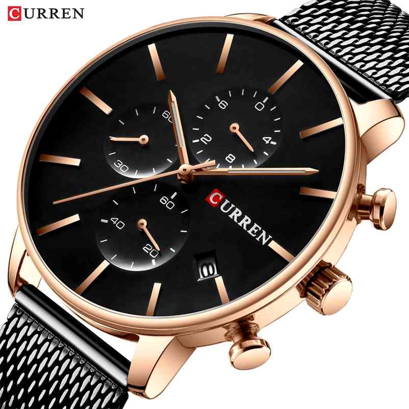 

CURREN Men Watch Luxury Brand Quartz Chronograph Watches Casual Dress Wristwatch s Waterproof Mesh Watchband Clock 210608, Gold