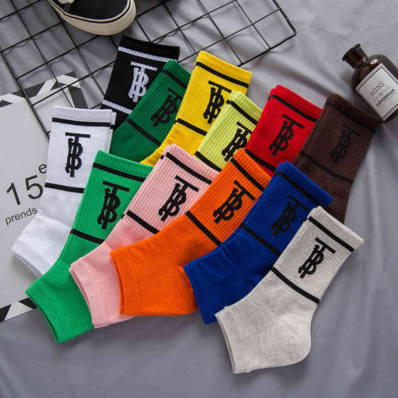 Socks Summer Net Red Tb Children's Half Foot Cotton Letter College Fashion Brand Stepping Girls' Sandals Middle Tube-image-740027285