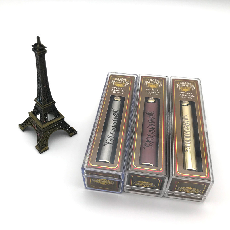 

Brass Knuckles Battery 650mAh 900mAh Wood Stainless Steel Gold Vape Pen Preheat Adjustable Voltage Batteries With USB Charger For 510 Thick Oil Cartridge