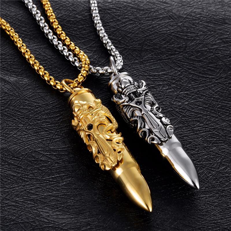 

Pendant Necklaces European American Fashion Man Necklace YMS N442 Trend Stainless Steel Color Gold Double Dragon Sword 55CM Jewelry
