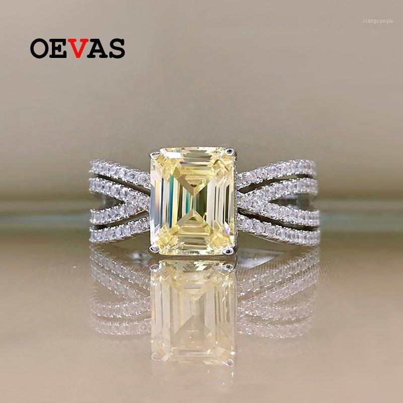 

Cluster Rings OEVAS 100% 925 Sterling Silver 7*9mm Square High Carbon Diamond Emerald Cut For Women Sparkling Wedding Fine Jewelry Gift, Golden;silver