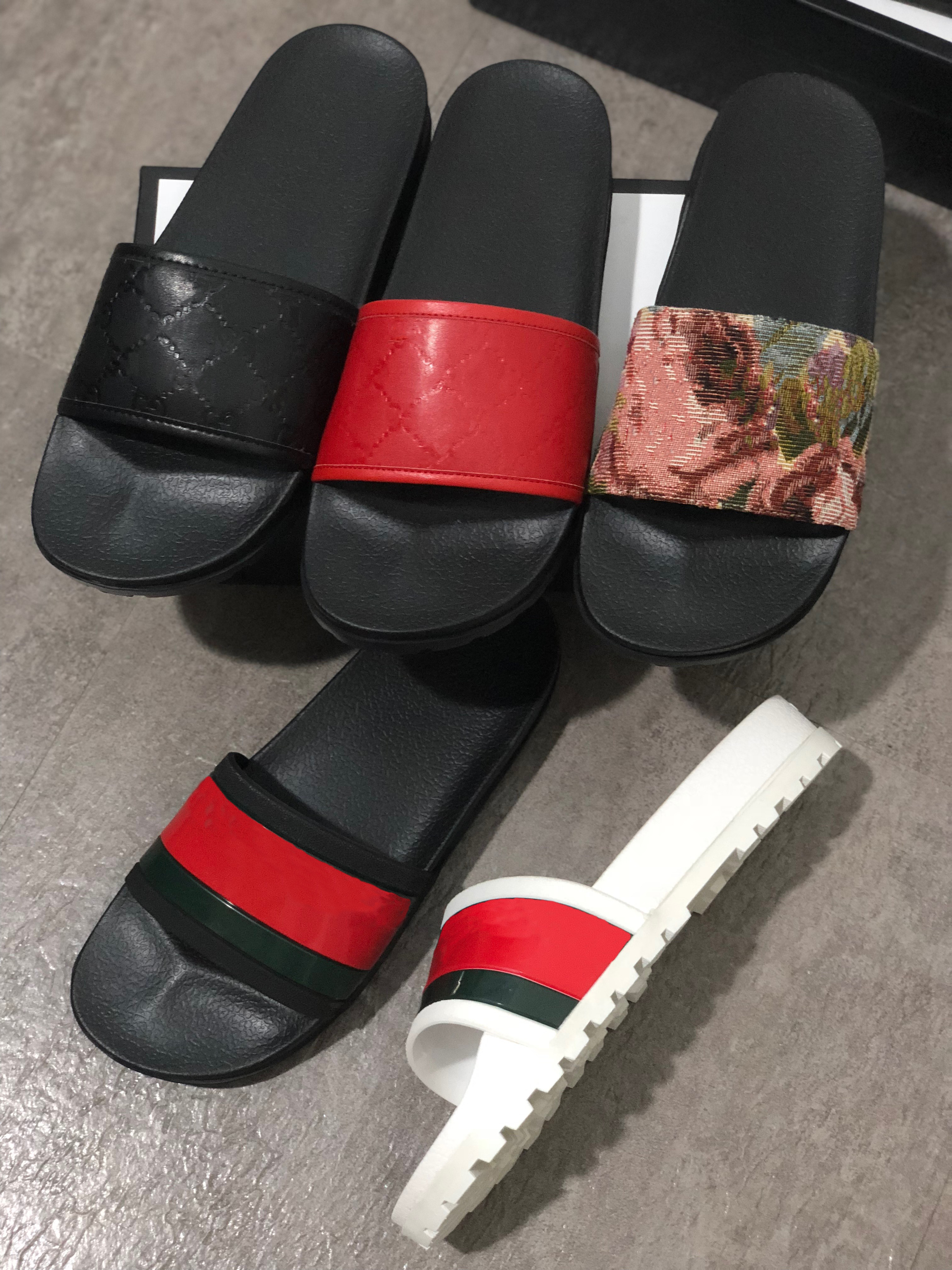 

Designer Rubber Slide Sandal Floral Brocade Men Slipper Gear Bottoms Flip Flops Women Striped Beach Causal Shoes With Box Top Quality, 29