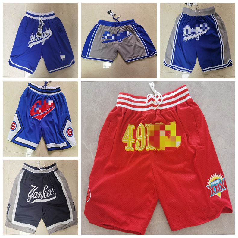 

Francisco 49er Cubs Dodger Shorts Mens JUST DON Hip-hop All City Sweatpants Zipper Pockets Stitched Short S-XXL Blue Black Red