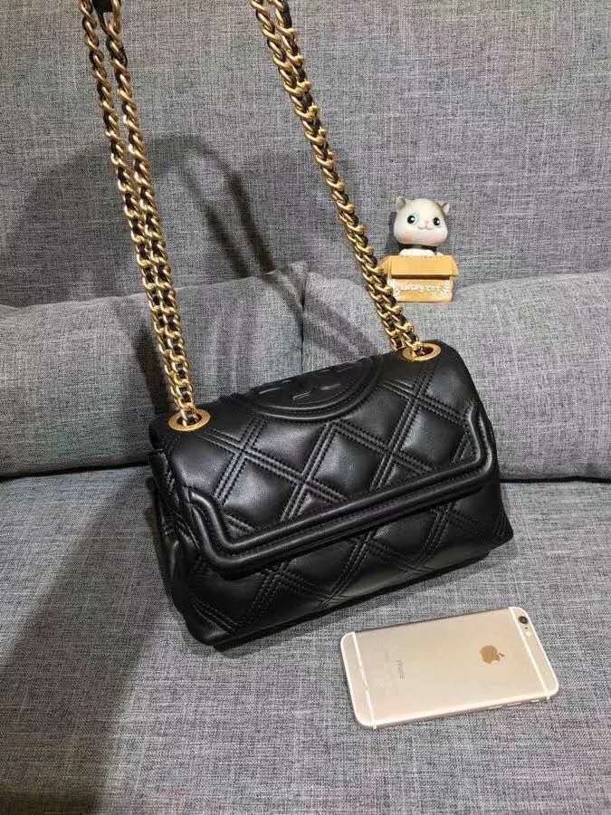 

Designer handbag Tory2021 autumn and new sheepskin Lingge car line chain women's simple fashion Single Shoulder Messenger Bag flip bag TDU9, Black