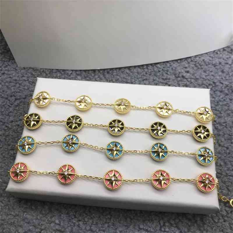 

A925 Sterling Silver Dijia six compass Bracelet star five flower four leaf astrolabe gift Y5OC, Black