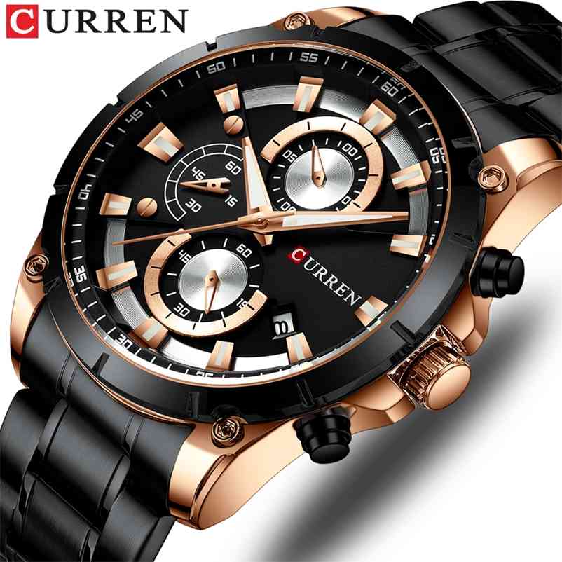 

CURREN Men Watch Top Brand Luxury Sports Quartz s Watches Full Steel Waterproof Chronograph Wristwatch Relogio Masculino 210608, Silver black