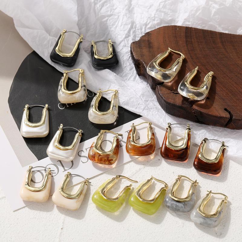 

Hoop & Huggie Vintage Transparent Resin Geometric Irregular U-shaped Earrings For Woman Girl Elegant Colorful Earring Travel Jewelry
