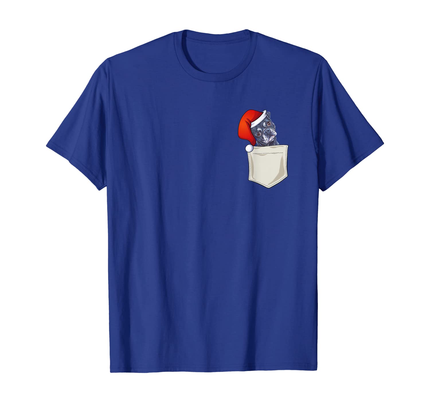

Adorable Bulldog In Santa Hat In Pocket Funny Xmas Graphic T-Shirt, White;black