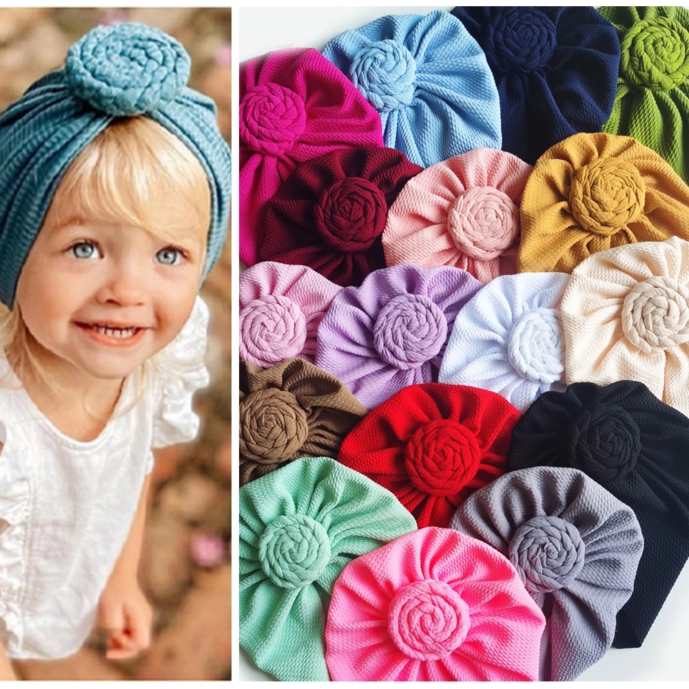 

17pc/lot Baby Hat Girl Hat Round Knot Turban Spring Infant Toddler Newborn Baby Cap Bonnet Waffle Headwraps Kids Hat Beanies, Random color