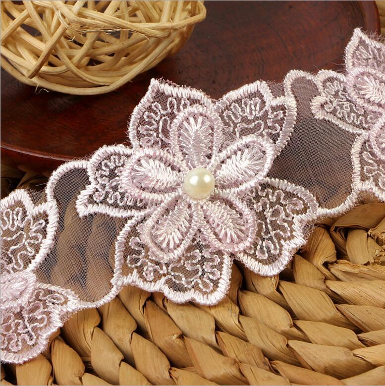 

Ribbon 15354 Pearl Flower Soluble Organza Lace Trim Knitting Wedding Embroidered DIY Handmade Patchwork Sewing Supplies Craft, Pink;blue