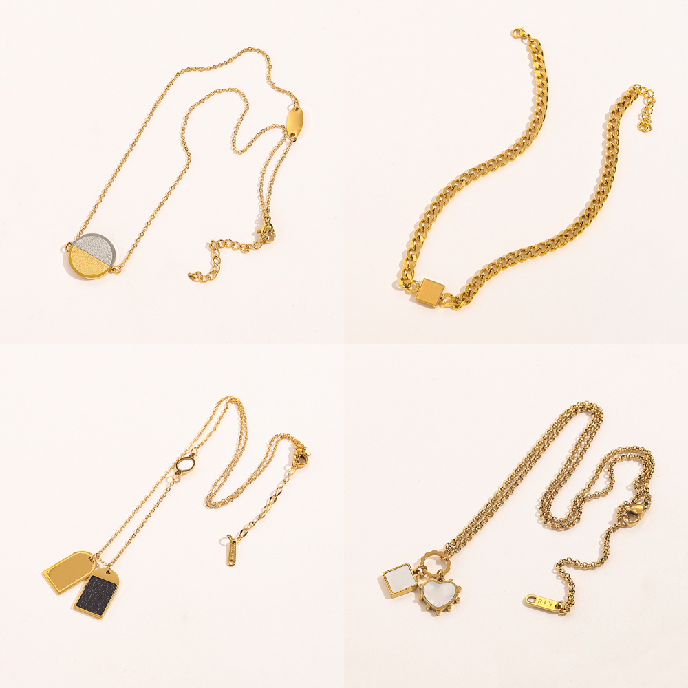

22ss 20style 18K Gold Plated Titanium Stainless Steel Pendant Necklace Classic Brand Designer Letters Crystal Rhinestone Geometric Necklace Jewelry Accessories
