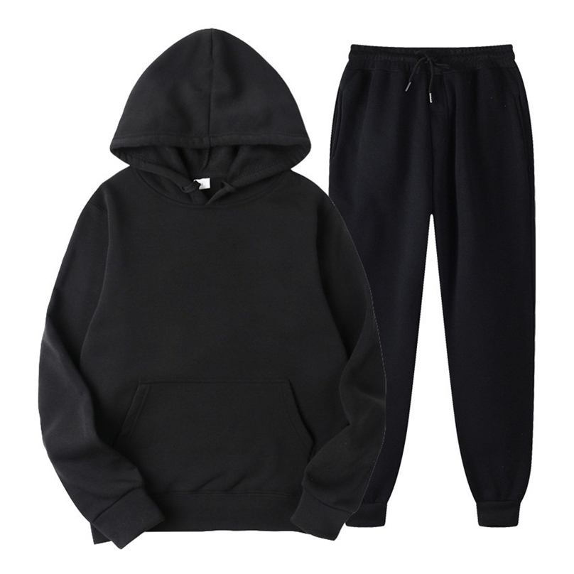 

Fashion Tracksuit Hoodies Spring Autumn Fleece Hooded Pullover 2 Pieces Set Mens Suits Solid Sets Women Sweatshirts Sweatpants 211109, Pants navy blue