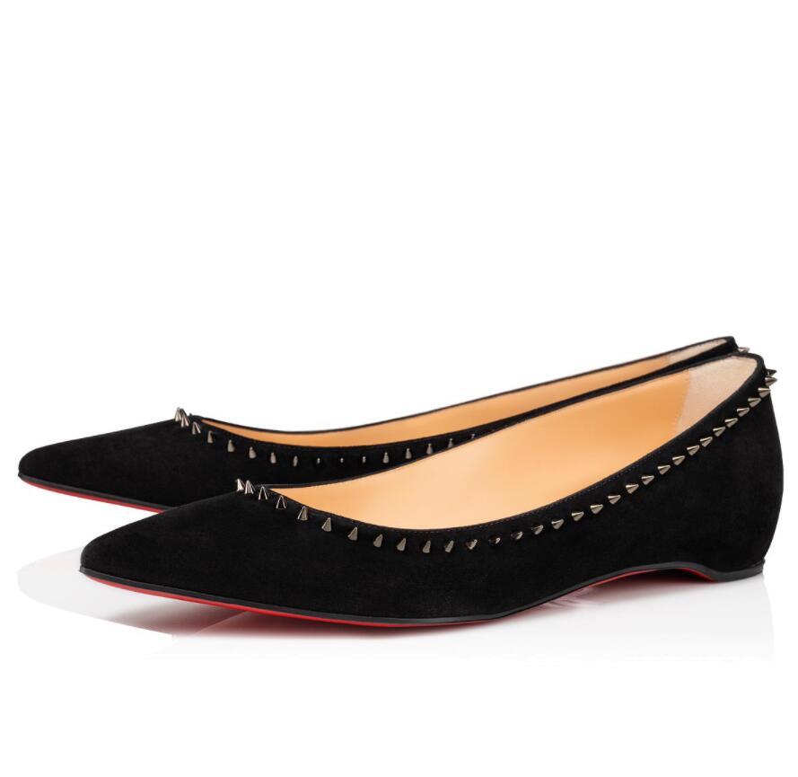 

Women Pointed Toe Spikes Ballet Shoes Sexy Ladies Red Bottom Degraspike Flat Woman Luxurious Brand Ballerinas Party Wedding, Black