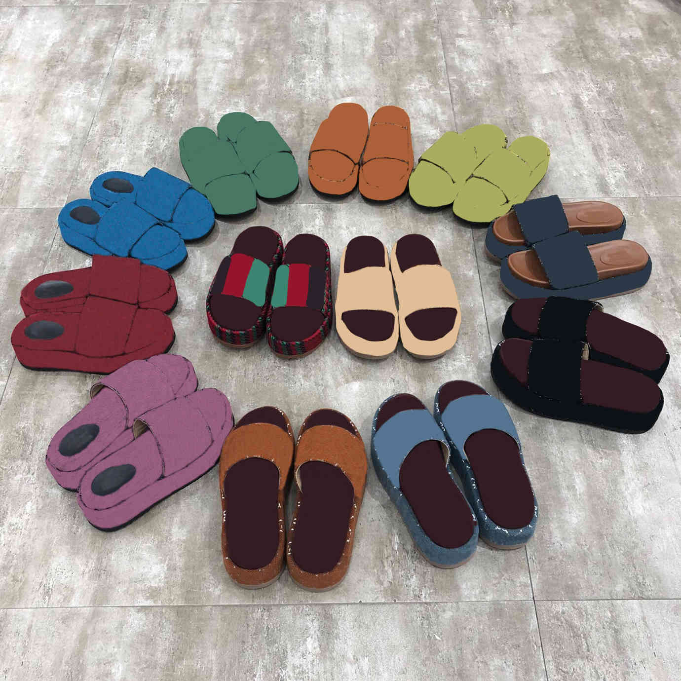 

Women Digner Platform Slippers Beach Thick Bottom Classic Sandals Embroidered Cotton Alphabet Slid Outdoor Men Canvas Slipper