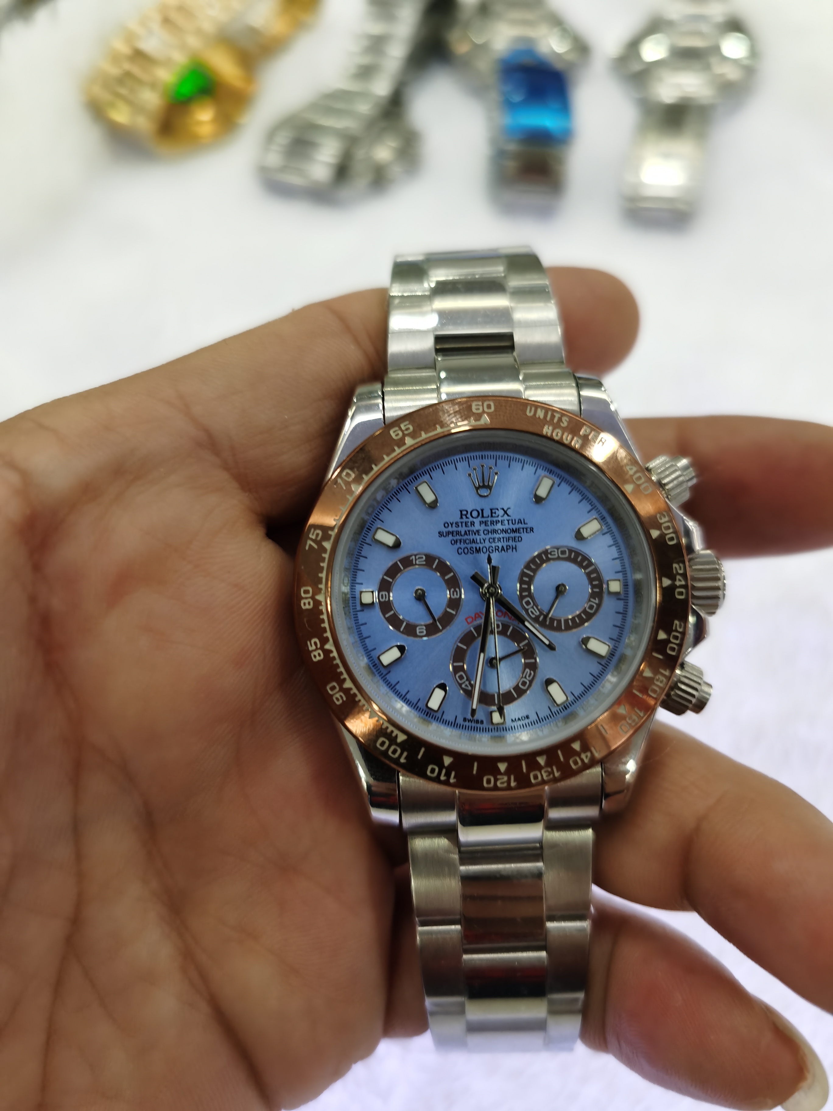 

With Original Box Mens Automatic Movement Watch Ceramic Bezel Sapphire Glass TONA Series M116519 ice blue Dial Stainless Steel Male Watches, Slivery;brown