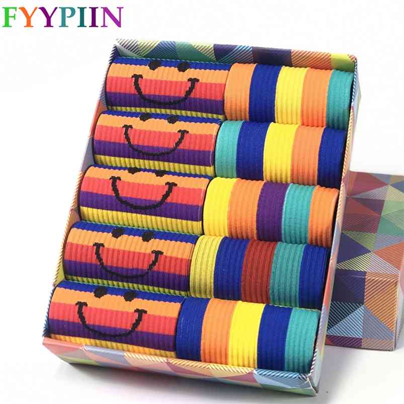 

Women Socks Fashion Cotton Socks Rainbow Series Suitable for Girls Students Sock 210720, 5 pair-001