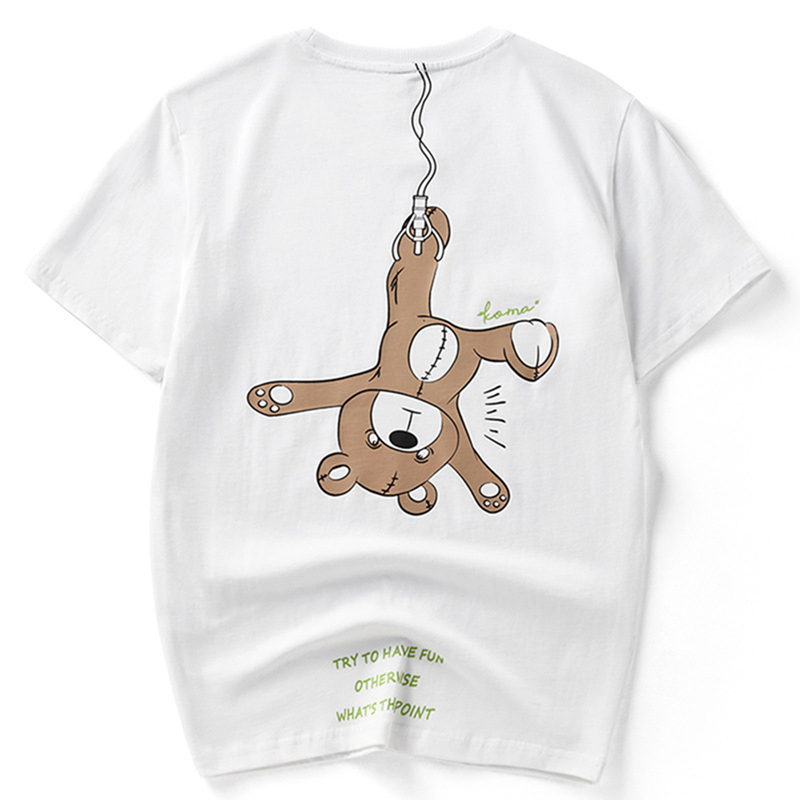 

Cartoon Cute Print Casual T-shirts Short Sleeve Cotton Tees Male Fresh Tops, White
