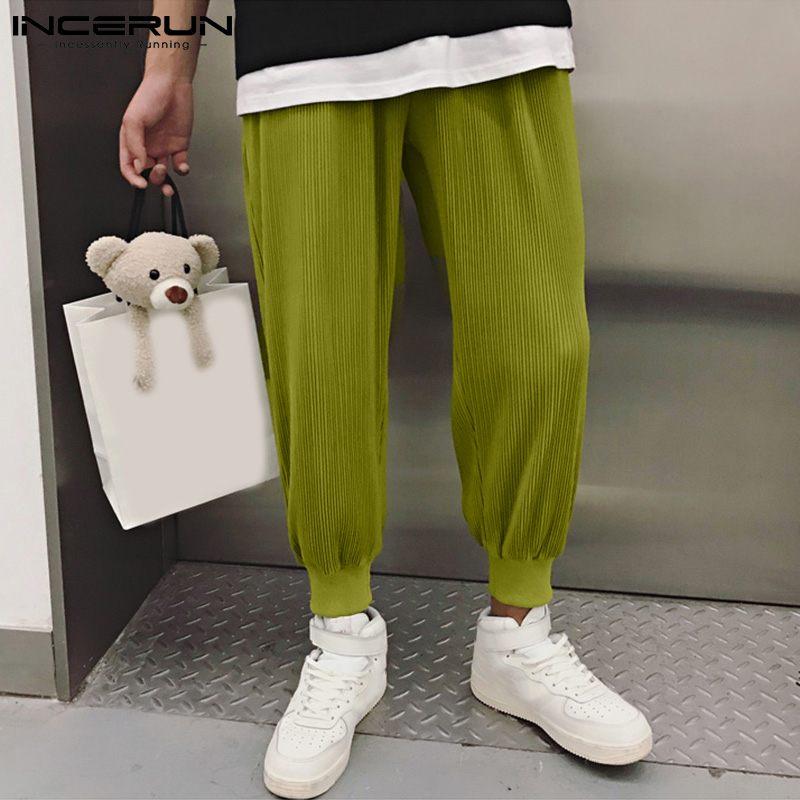 

Men's Pants INCERUN Handsome Well Fitting Pantalons Solid Color Comeforable Pleated Trousers Male Thin Wide-leg Long S-5XL 2021, Black