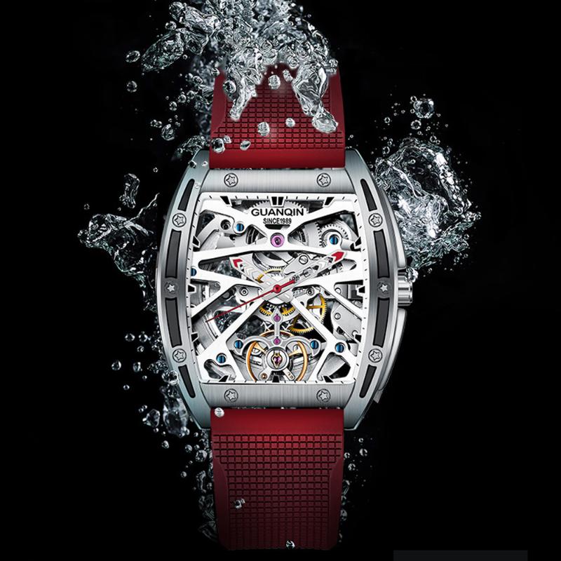 

Wristwatches 2021 GUANQIN Skeleton Men Mechanical Watch Automatic Watches Sapphire Wrist Tourbillon Relogio Masculino, White mesh belt