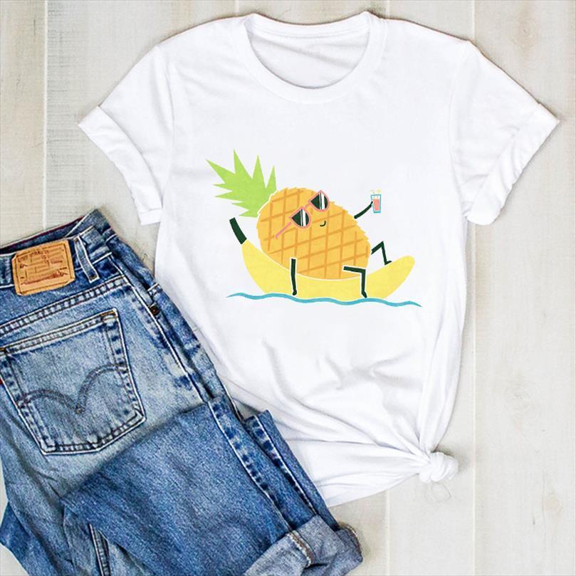 

men lady pineapple cartoon holiday t shirts beach print ladies summer tee mens female clothes graphic, White;black