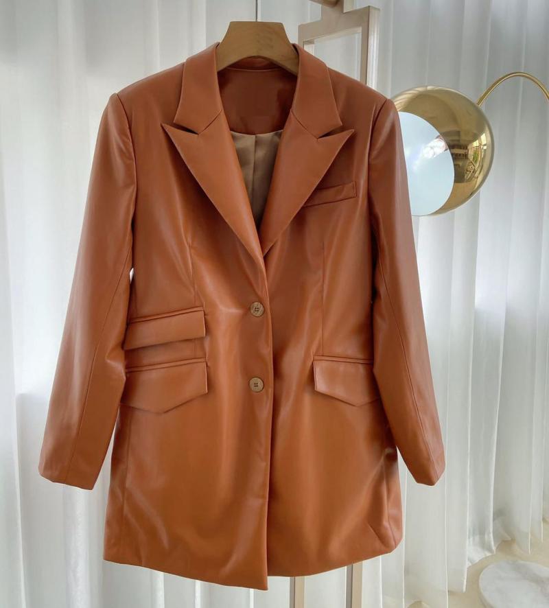 

Women's Leather & Faux Eco-friendly Retro Women Blazer Casual Solid Wild Fashion Lady Coat, Black