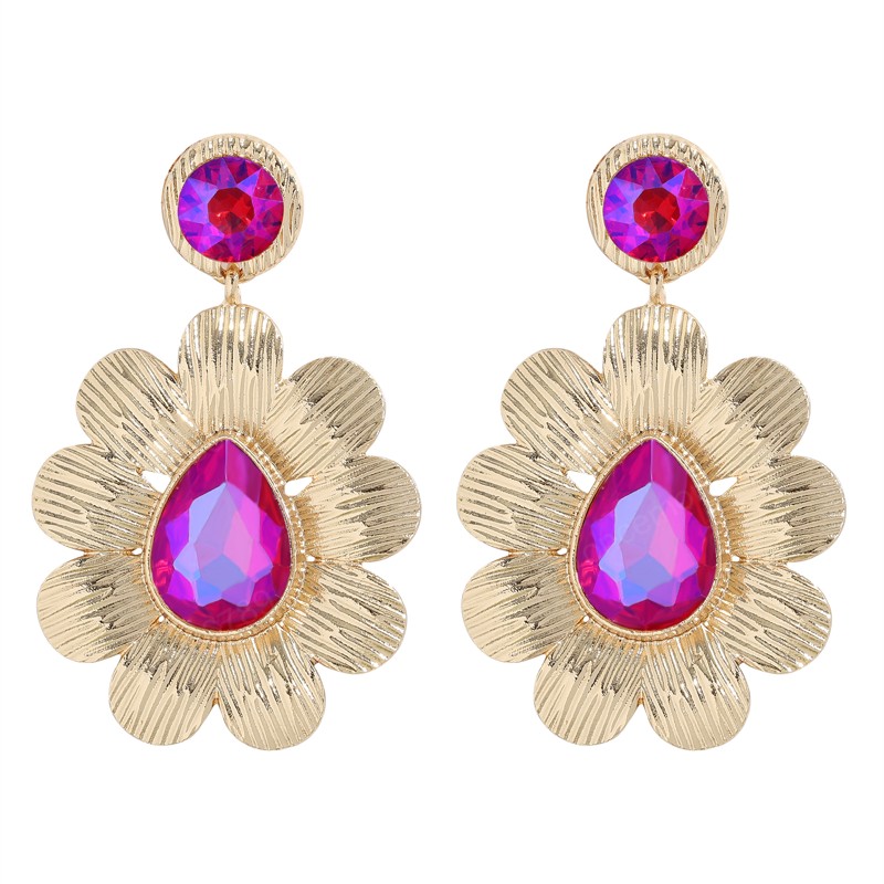 

Trendy Colorful Rhinestone Metal Flower Dangle Drop Earrings for Women High Quality Crystal Jewelry Party