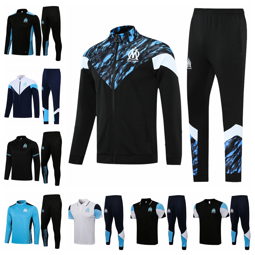 

21/22 Olympique Marseille Polo Soccer Football maillot foot Jacket Tracksuits CUISANCE GUENDOUZI BENEDETTO KAMARA PAYET Survetement Chandal Training Suit D02, 17