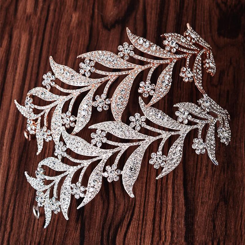 

Hair Clips & Barrettes Luxury Jewelry Silver Crystal Leaf Vine Bridal Tiaras Wedding Headband Accessories Rhinestone Prom Bride Crown, Golden;silver