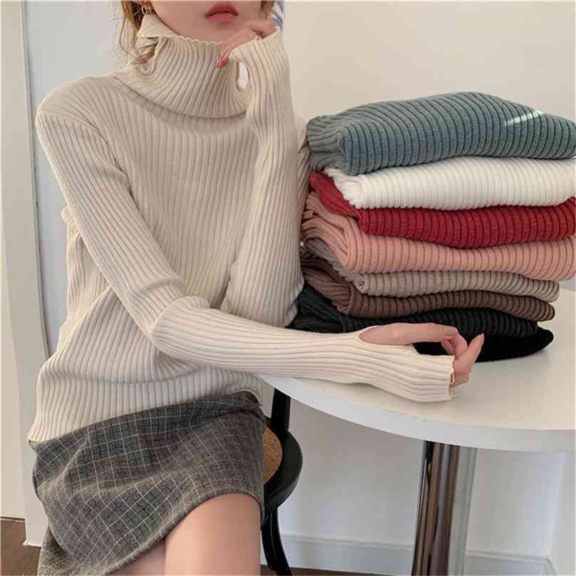 

Solid Brief Turtleneck Basic Chic Streetwear Retro Basewear Fashion Pullover Minimalist All Match Sweaters 210525, Oatmeal