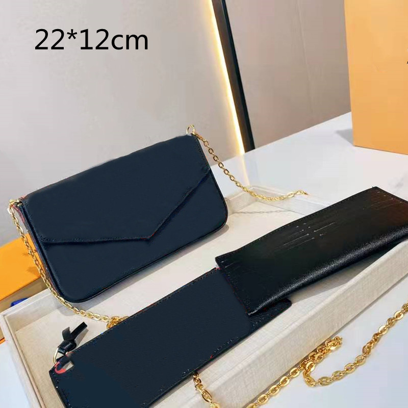 

2022 3-piece purses shoulder bags designer crossbody chain bag women baguettes mini card holders wallets print flowers letters top