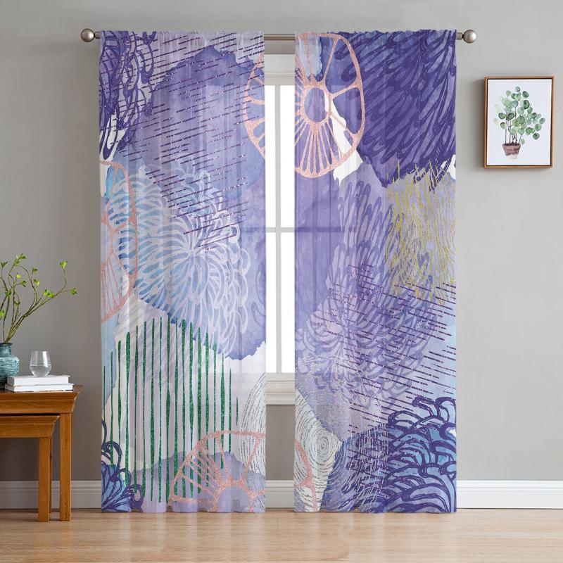 

Curtain & Drapes Watercolor Flower Purple Chrysanthemum Tulle Curtains Living Room Children's Bedroom Brightly Lit Sheer
