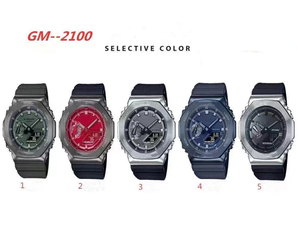 

Men's Quartz Digital Sports GM-2100 Watch Metal Dial PU Belt All Hands Can Operate LED Dual Display World Time High Quality, Tote bag