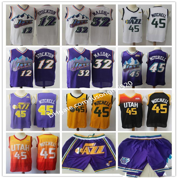 

2021 Mens Utah Jazz Throwback Jersey John 12 Stockton Karl 32 Malone Donovan 45 Mitchell Basketball Jerseys Basketball Shorts pu, Black;red