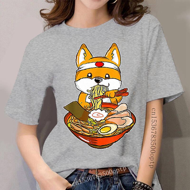 

Women's T-Shirt Kawaii Japanese Anime Shiba Inu Ramen, White