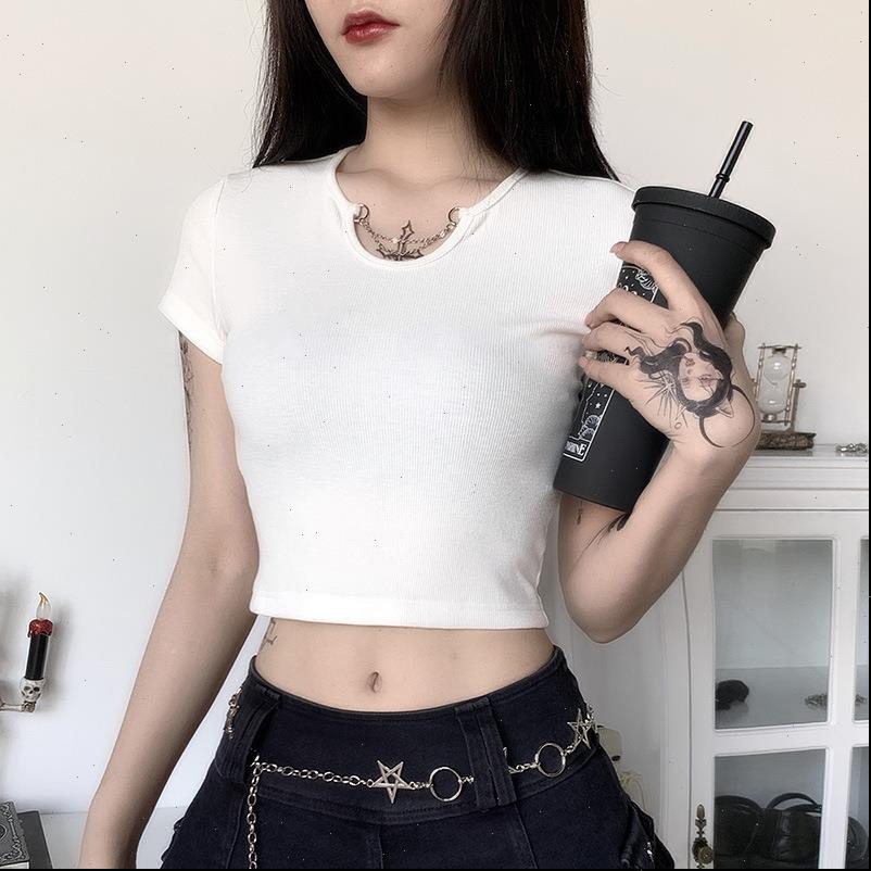 

european and women t shirts american foreign trade summer short sleeved slim shirt womens o neck chest cutout, White