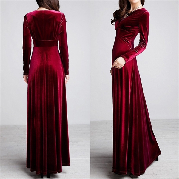 

Plus Size 4XL 5XL Women Winter Dress Sleeve V-Neck Long Maxi Velvet Elegant Ladies Formal Party Red Dresses black, Opp bag (not product)