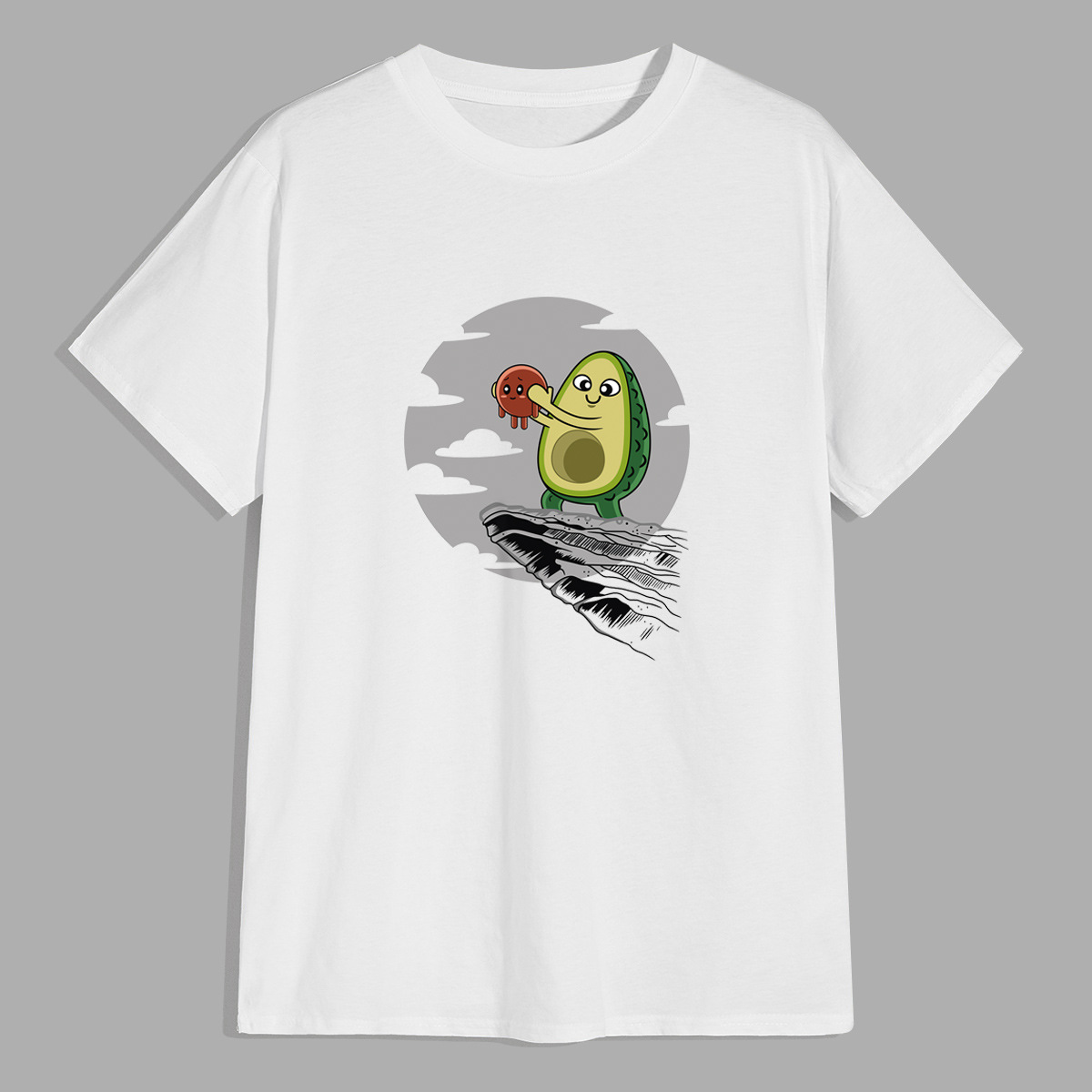 

Youth T shirt Mens Summer Fashion Loose Short Sleeve Trend Round Neck Solid Color Cartoon Printed Clothes, White;black