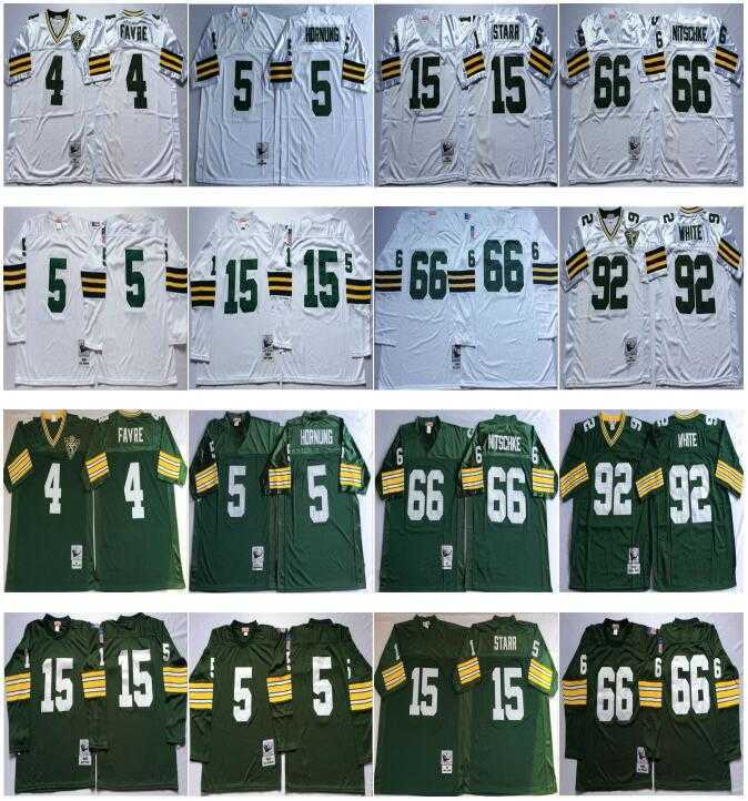 

NCAA Men Football 4 Brett Favre 5 Paul Hornung 15 Bart Starr 66 Ray Nitschke 92 Reggie White Jerseys Vintage Sewn Top Quality, As picture