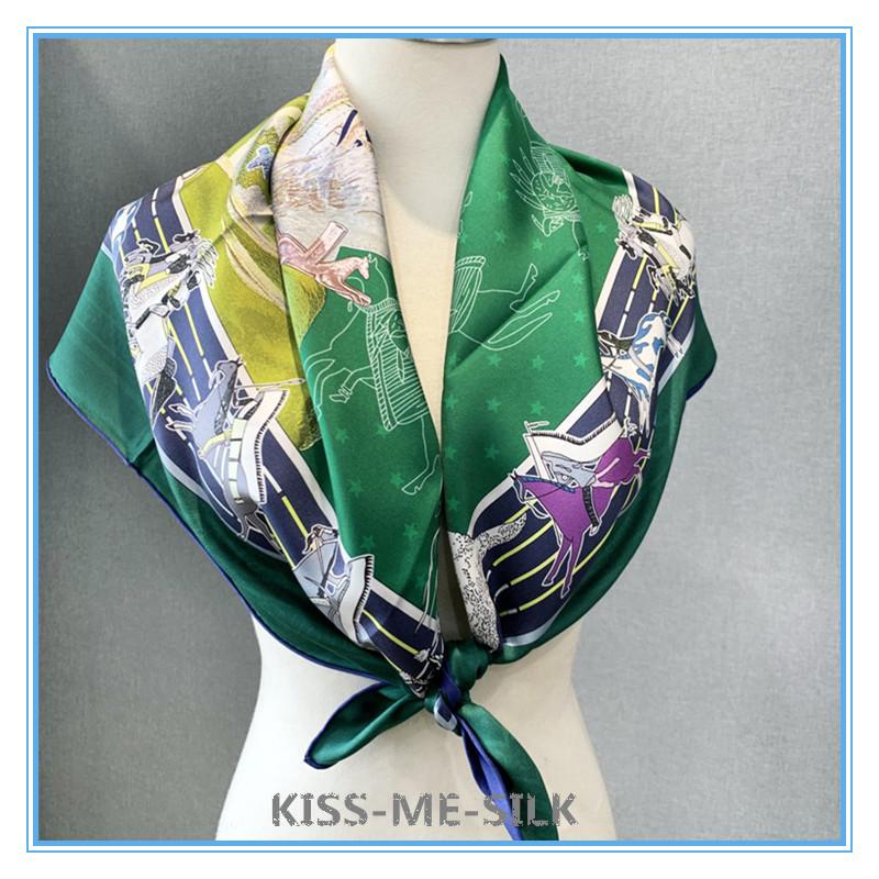 

Scarves KMS 2021 Whole Silk Scarf Shawl Wrap Ribbon Hairband Wholesale Winter And Autumn Women TWO-SIDES PRINTING 90*90cm/65g