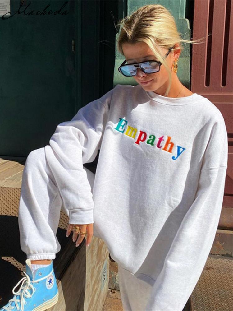 

Women's Sweaters Macheda Autumn Pure White Ladies Loose Jumper With Colorful Letter Printing Lively Lovely Outdoor Sports Leisure, White;black