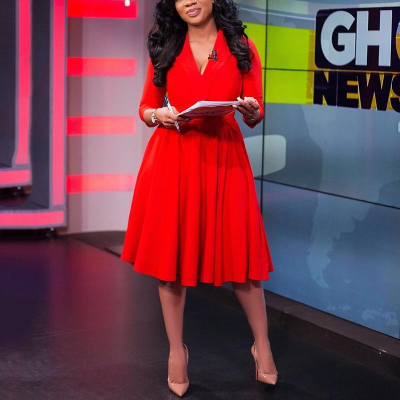 

Casual Dresses Red Elegant Dress For Women' Clothing A Line High Waisted V Neck Knee Length Solid Fashion Formal Business Work Wear Midi, Red dress