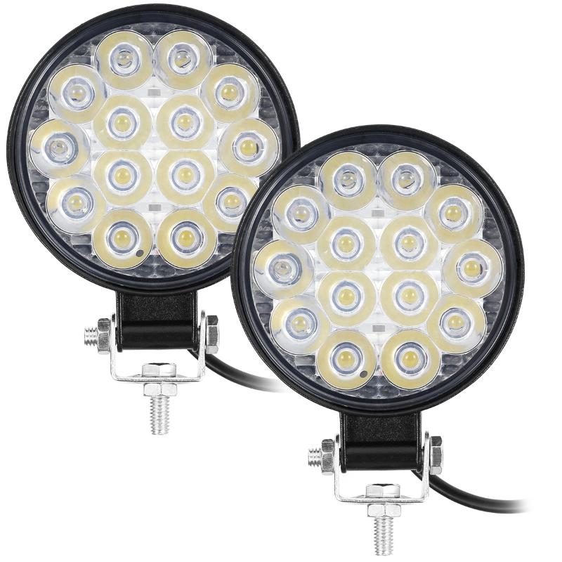 

Car Headlights 2Pcs LED Work Light 42W Truck 14 Headlight Waterproof Round 6500K 1400LM Headlamp