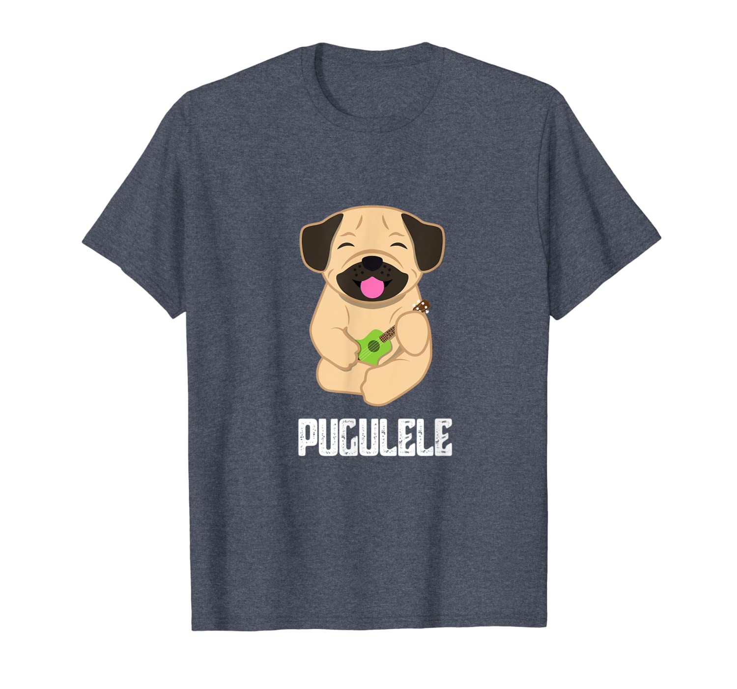 

funny pug playing ukulele tshirt music instrument, White;black