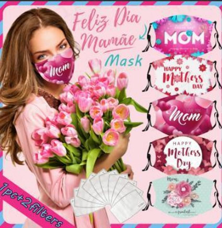 

US STOCK Men Women Face Masks Adult Couple Happy Mother Day Party Wear Dustproof Printed Mom Adjustable Mouth Cover With 2 Filters