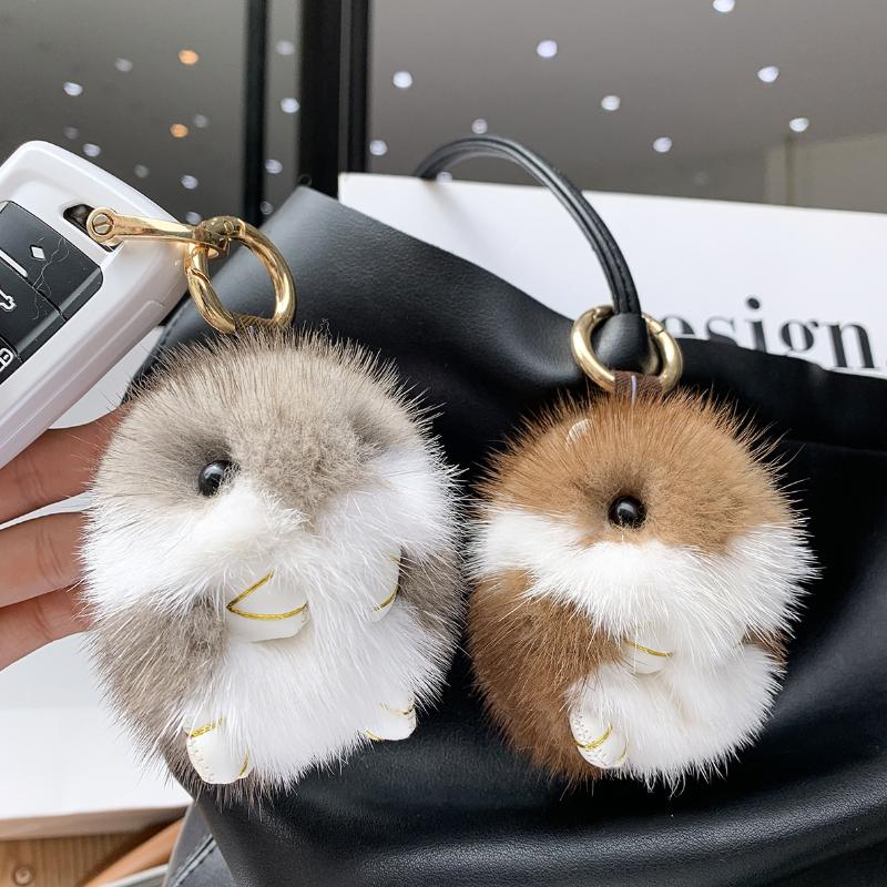 

Keychains 8cm Cute Mini Hamster Pendant Keychain Children Luxury Real Doll Toy Bag Car Key Charms Ornament Keyring Trinket Gifts, Silver
