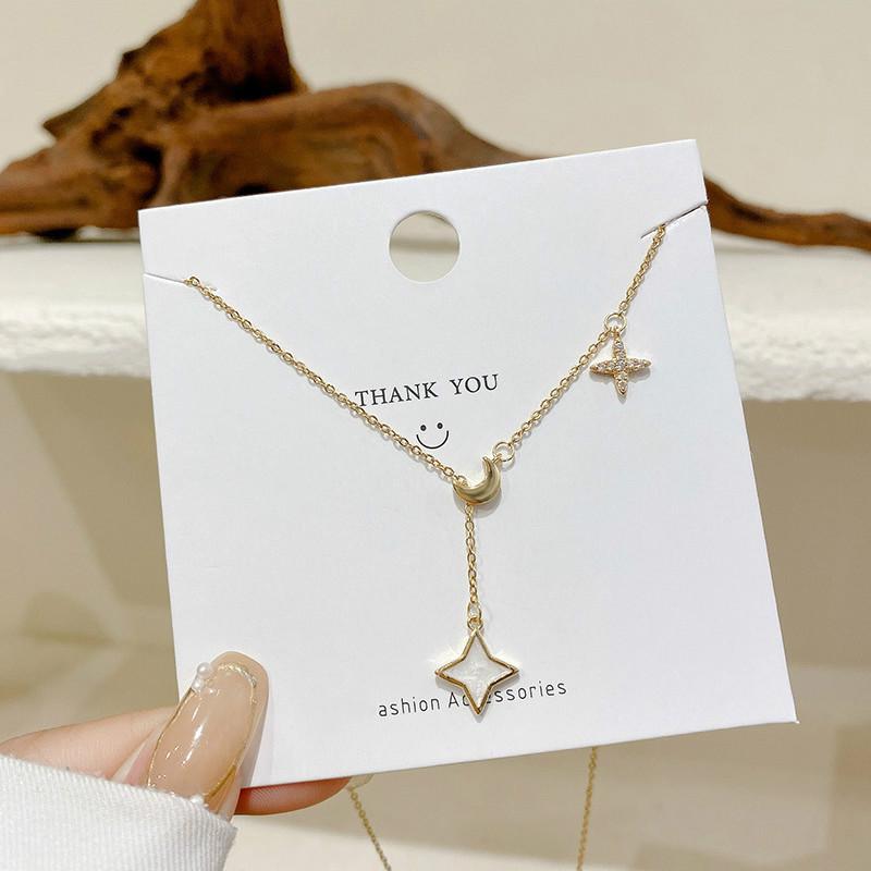 

Chains Retro Four-Pointed Star Titanium Steel Necklace Female Simple Long Tassel Pendant Temperament High Quality Clavicle Chain Jewelr, Silver